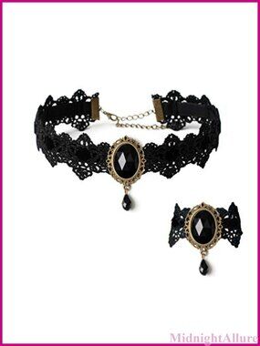 Handmade Gothic Lace Choker Necklace Rhinestone Retro Costume Jewelry
